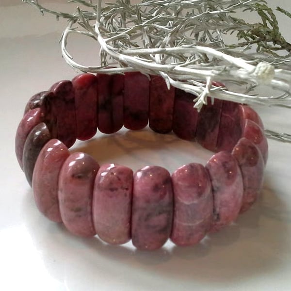 Rhodochrosite. Gemstone CHUNKY Elasticated Bangle