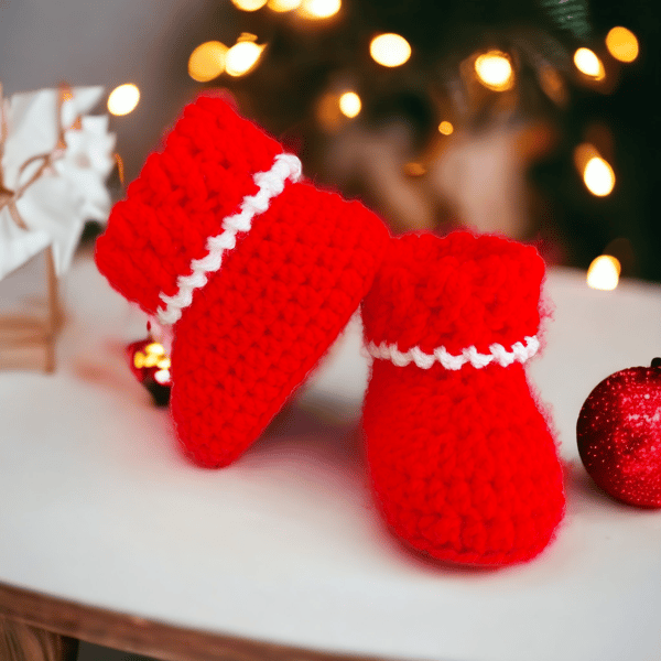 Christmas Crochet Baby Booties, Newborn Baby Shower Gift Idea