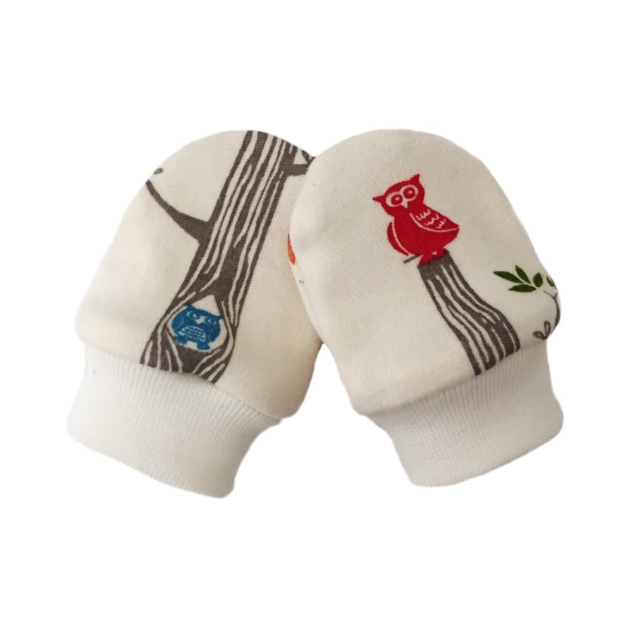 ORGANIC Baby SCRATCH MITTENS in WOODLAND PARTY  A New Baby Gift Idea