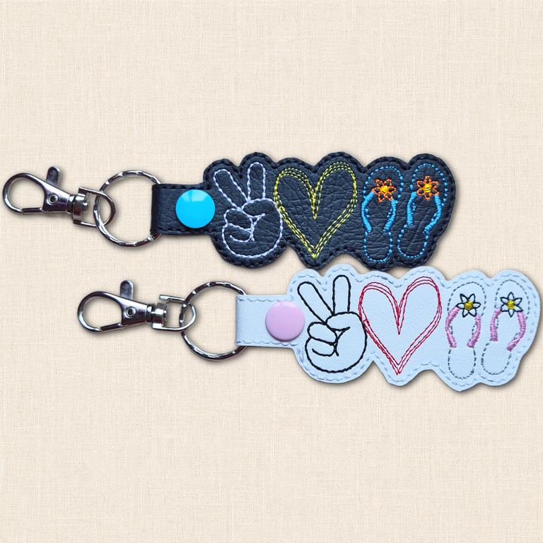 Flip Flops Keyring - Peace Love Flip Flops Faux Leather Bag Charm