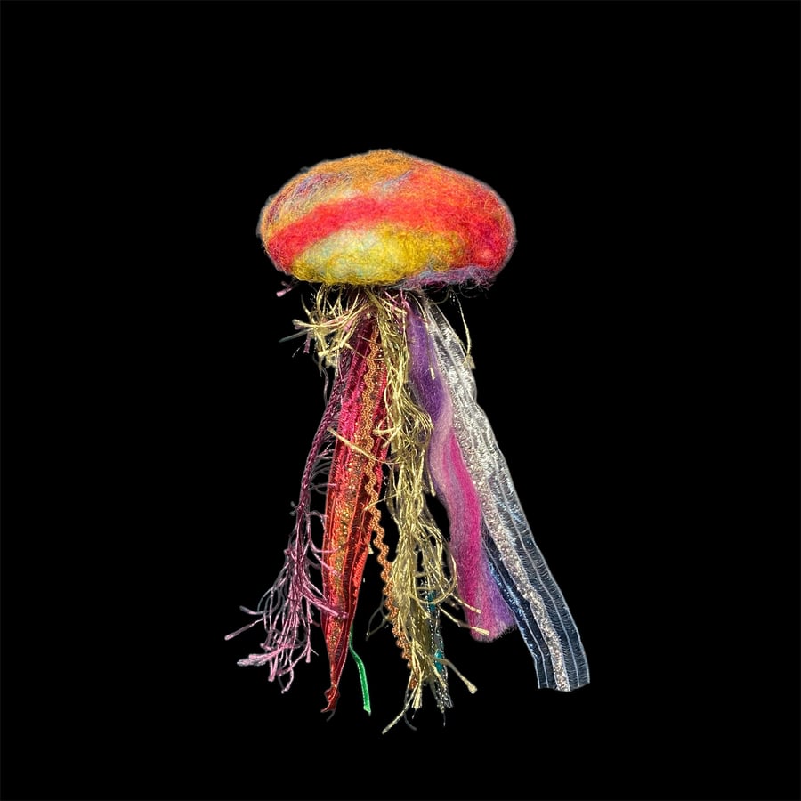 Multicoloured jelly fish, needle felted
