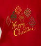 Chef Style Apron In Red Embroidered with 'Happy Christmas' and Baubles - Image 3