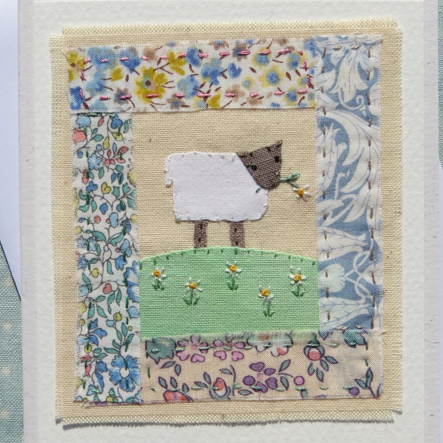 Little Lamb hand-stitched card for early years birthday, newborn 
