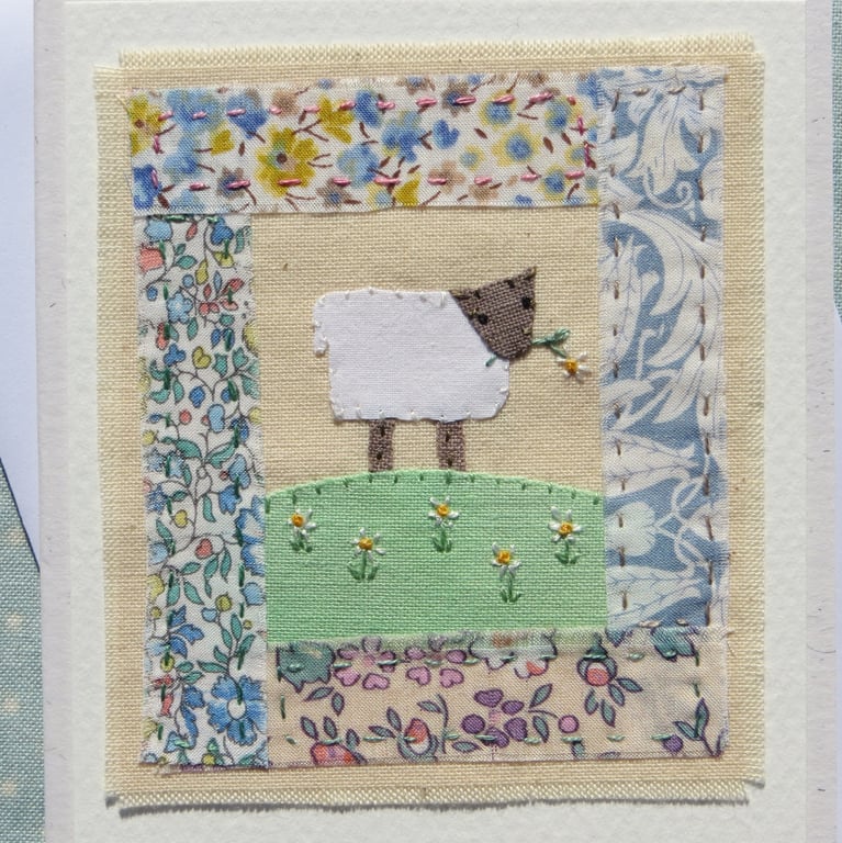 Little Lamb hand-stitched card for early years birthday, newborn 