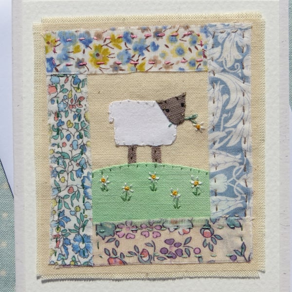 Little Lamb hand-stitched card for early years birthday, newborn 