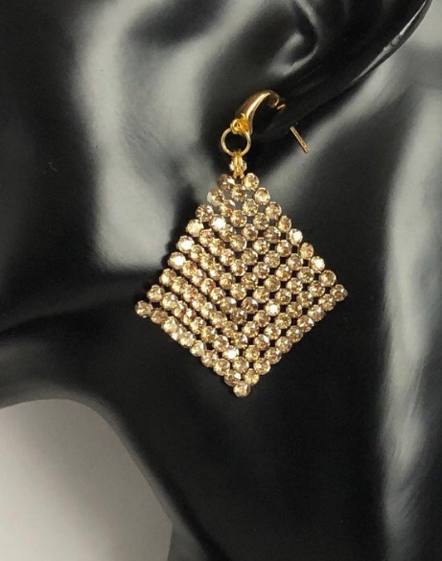Swarovski Gold Crystal Mesh Earrings 