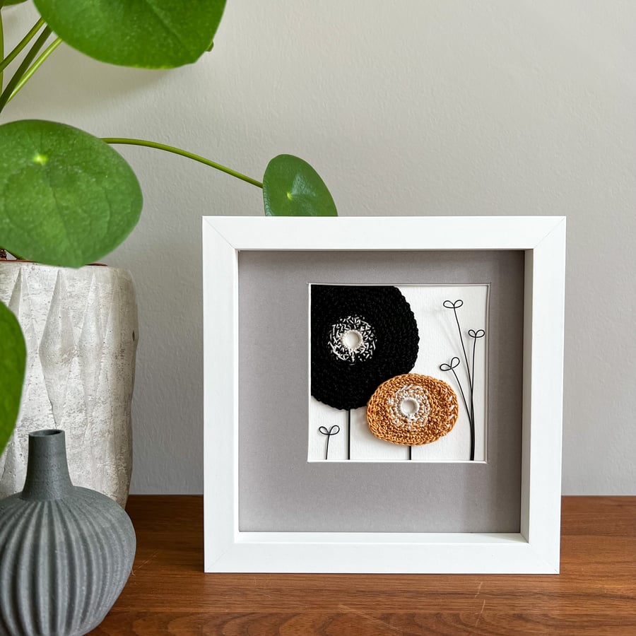 Framed Flowers - Black & Caramel