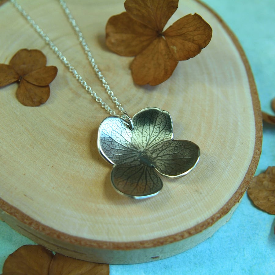 Hydrangea Necklace, Silver Flower Pendant