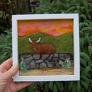 Needle felted and hand embroidered wool picture - Highland Cow