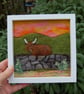 Needle felted and hand embroidered wool picture - Highland Cow