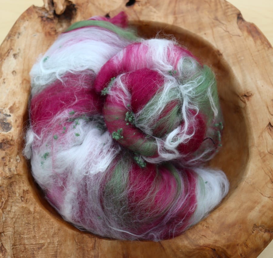 Linen & Old Rose Art Batt for Spinning & Felting 50g