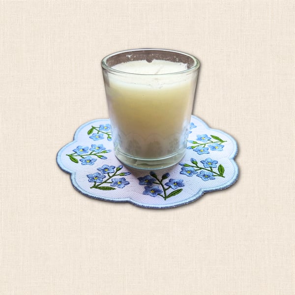 Forget Me Not Candle Mat - Embroidered Floral Home Decor