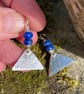 Sterling silver triangle drop earrings with bright lapis lazuli beads - Image 4