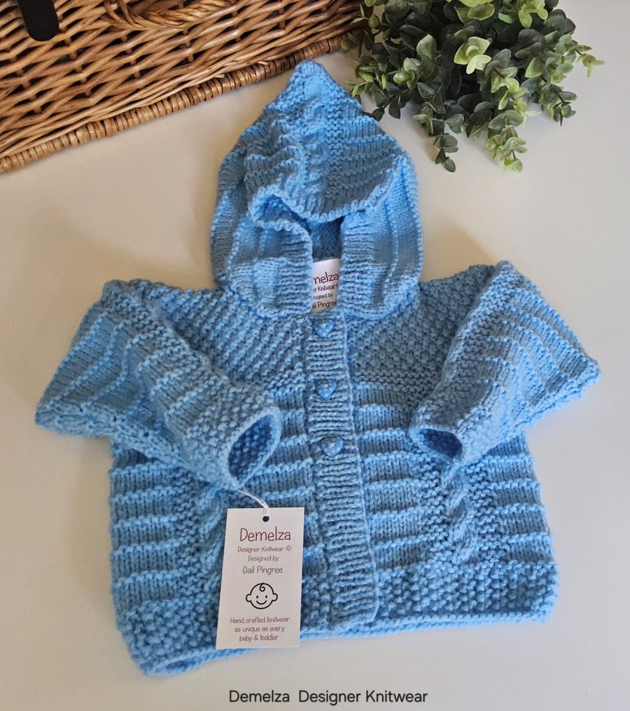 Designer Baby Boy's Hooded Jacket Hand Knitted  3-9 months size