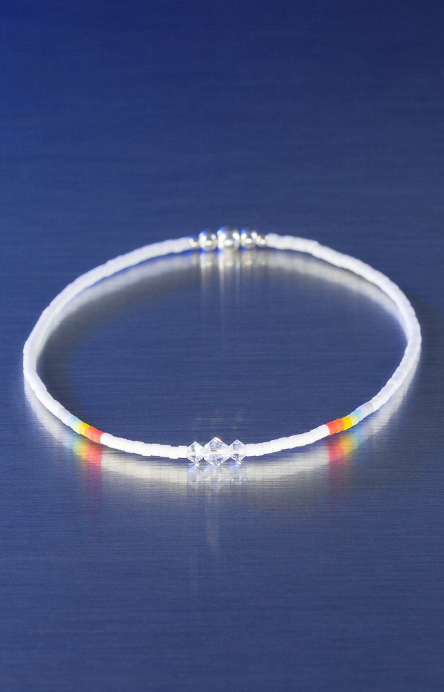 Bracelet rainbow and white minimalist Miyuki bead stretchy handmade