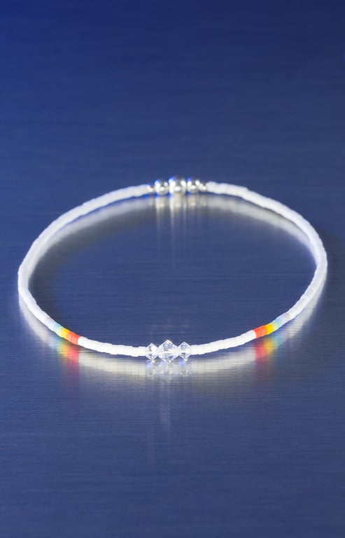 Bracelet rainbow and white minimalist Miyuki bead stretchy handmade