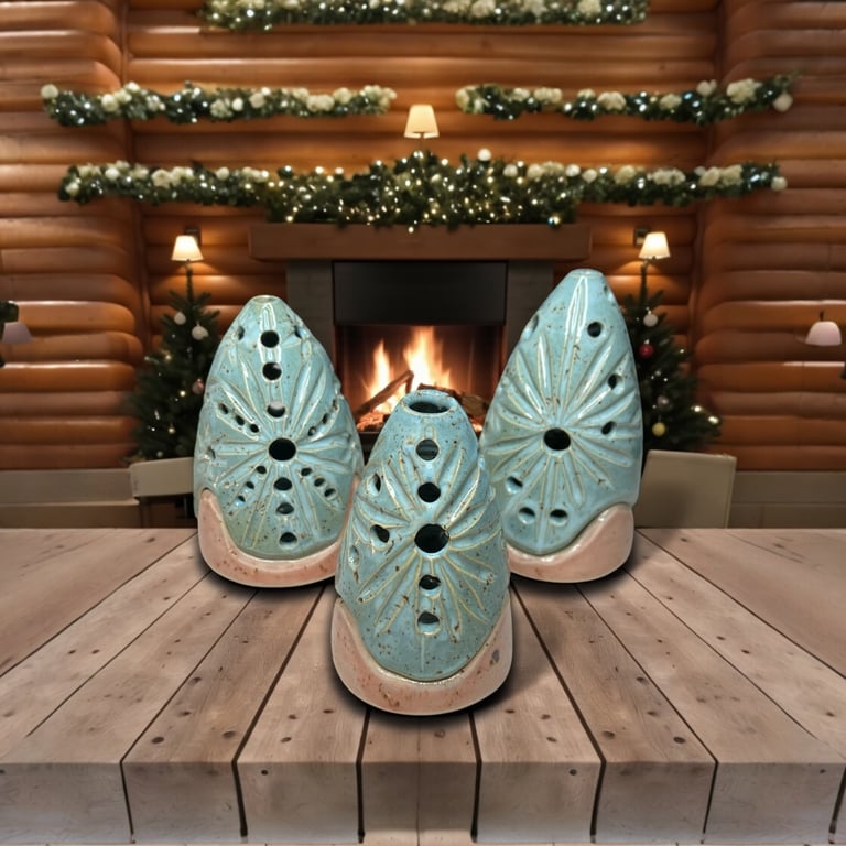 Set of 3 handcrafted Christmas Tree Tea Light Holders