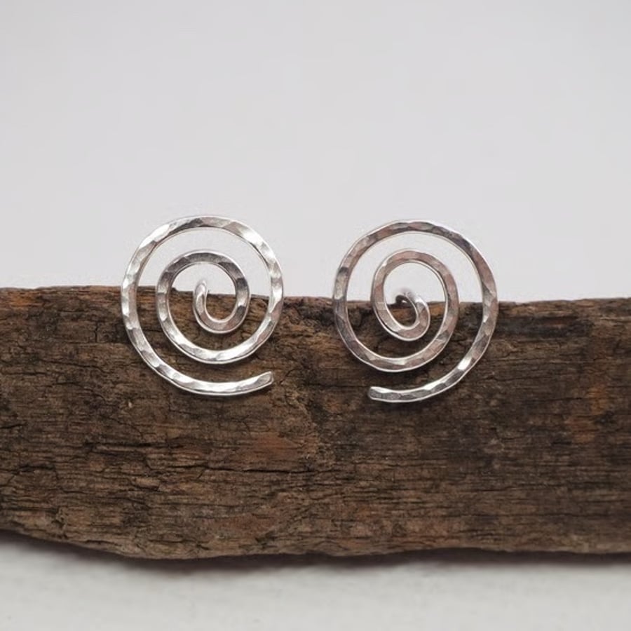 Silver Studs, Sterling silver spiral stud Earrings