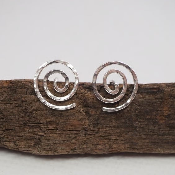 Silver Studs, Sterling silver spiral stud Earrings