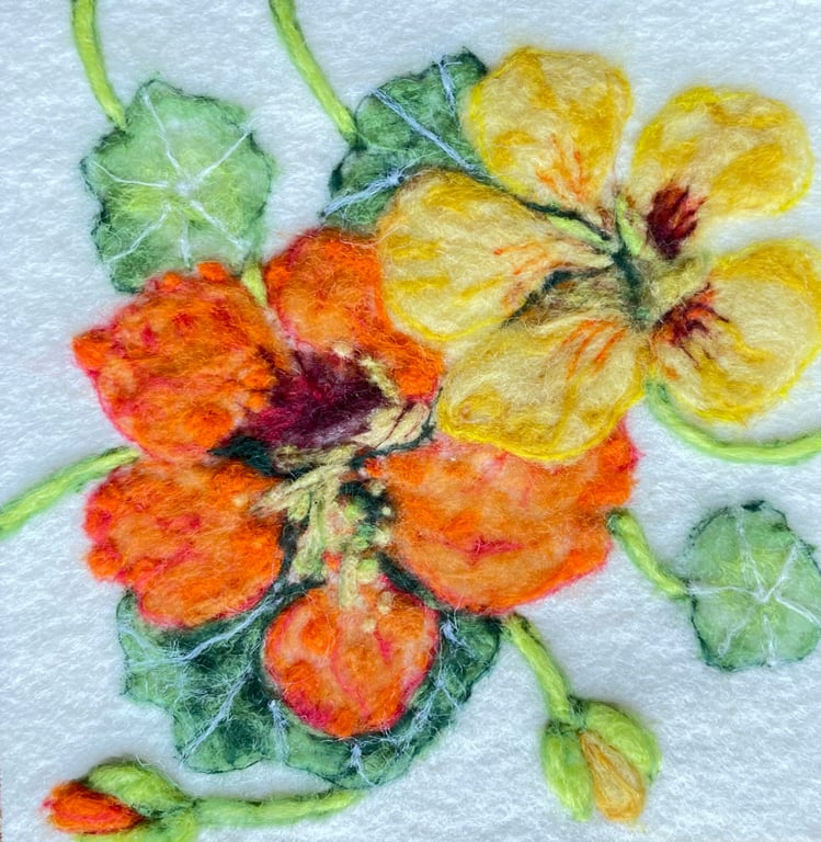 Hand Felted Nasturtium Textile Artwork 