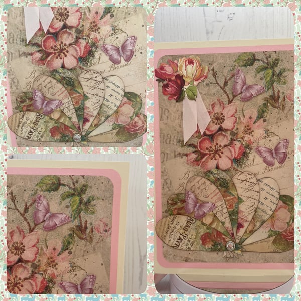 Vintage Roses and Fan Greeting Card