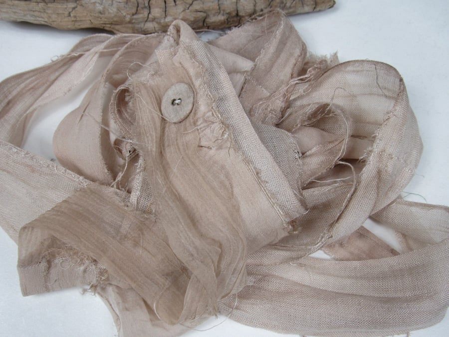 Walnut Natural Dye Brown Scrappy Cotton Silk Ribbon Pack