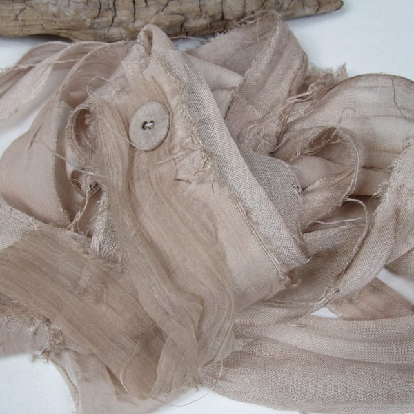 Walnut Natural Dye Brown Scrappy Cotton Silk Ribbon Pack
