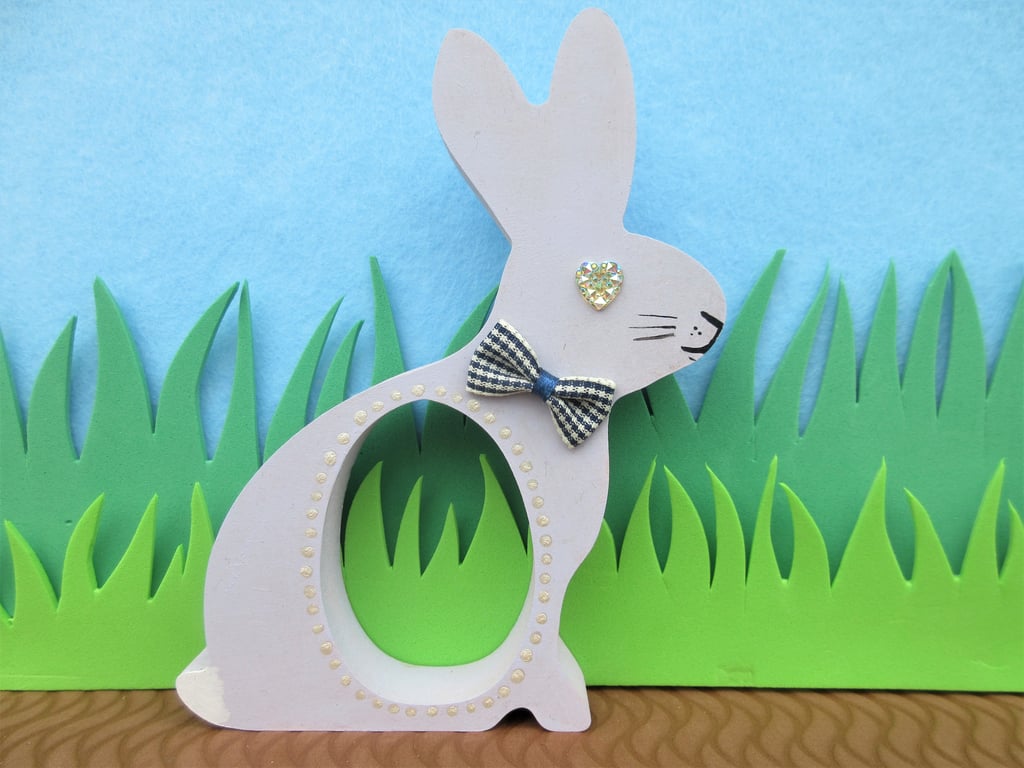 Easter Bunny Chocolate Egg Holder Wooden Hand Painted Gift