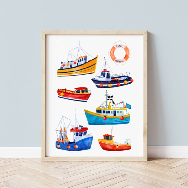 Cornish Fishing Boats A4 Art Print