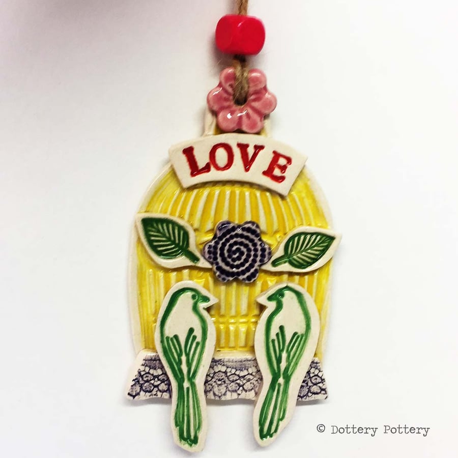 Pottery wedding decoration Love Birds  Wedding gift Bride and Groom Birdcage 