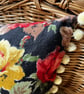 Vintage Rose Barkcloth rectangular cushion cover with pompom trim - Image 7