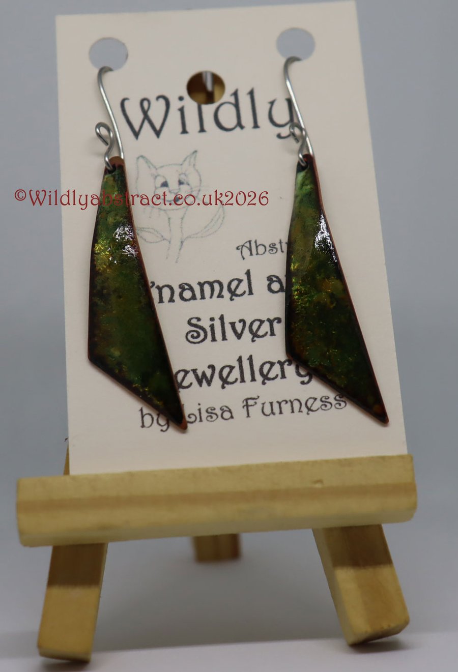 Transparent green enamel triangle earrings