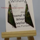 Transparent green enamel triangle earrings