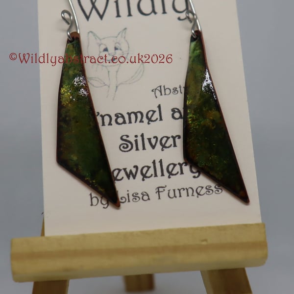 Transparent green enamel triangle earrings