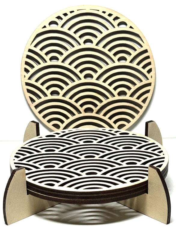 Baltic Birch Wooden Coaster - Set of 4 with stand (04)