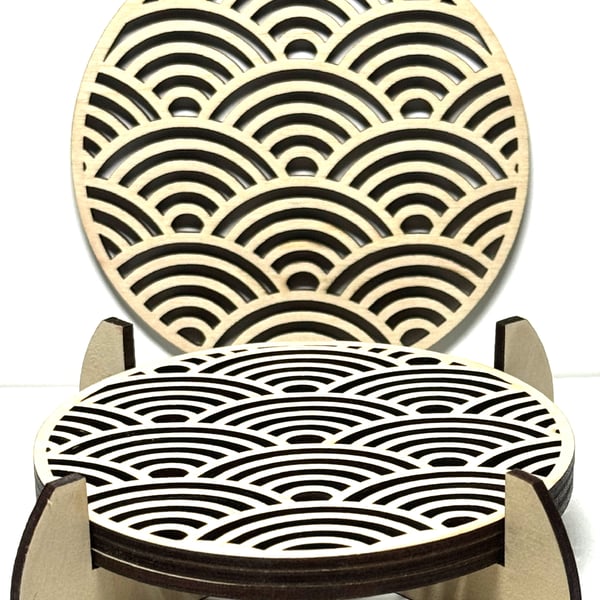 Baltic Birch Wooden Coaster - Set of 4 with stand (04)