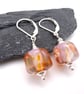 orange and lilac lampwork glass earrings - Image 1