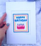 Colorful Embroidered Happy Birthday Card, Unique Textile Greeting Card - Image 4