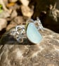 Pale Blue Seaglass Silver Hoop Ring - Size S- 1364