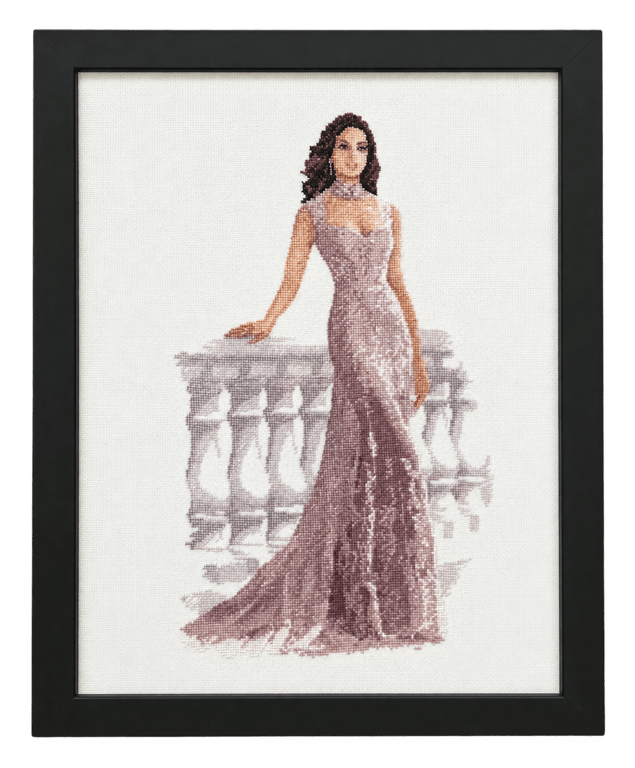 Francesca by John Clayton – Completed Lady Cross-Stitch in Black Frame