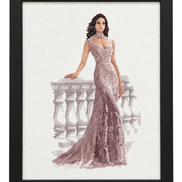 Francesca by John Clayton – Completed Lady Cross-Stitch in Black Frame