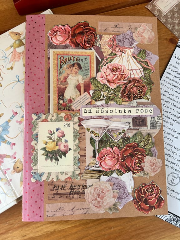 Hand Decorated A5 Bookish Journal 'An Absolute Rose' Vintage Literary Notebook