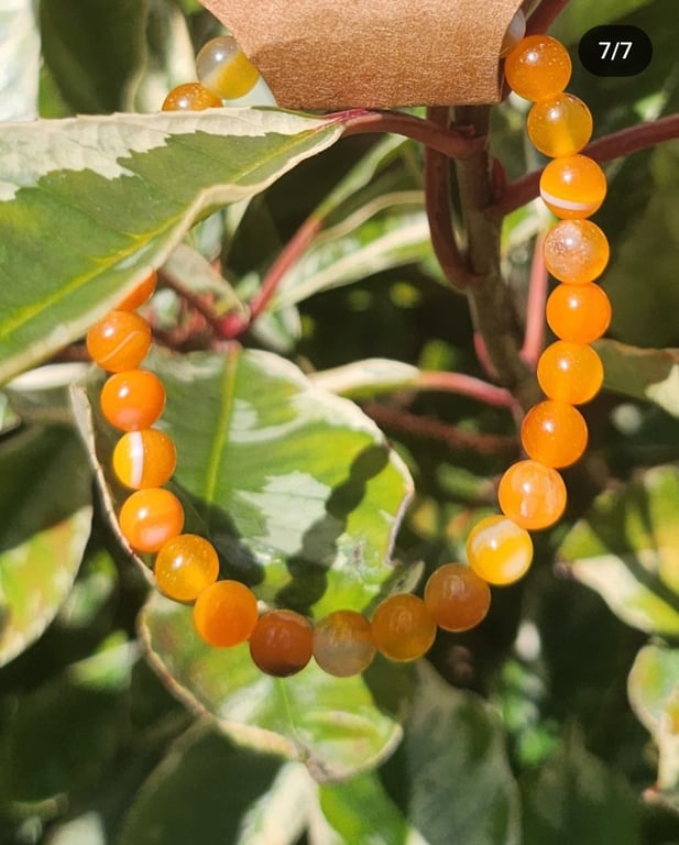 Orange Striped Agate Rounds Stretchie Bracelet 