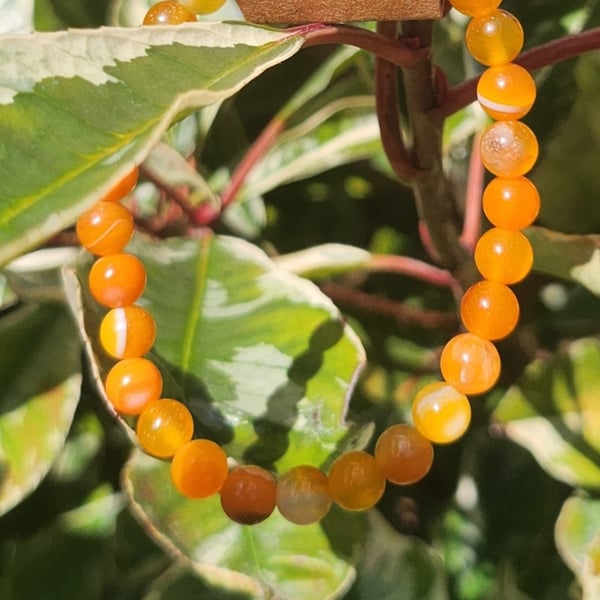 Orange Striped Agate Rounds Stretchie Bracelet 