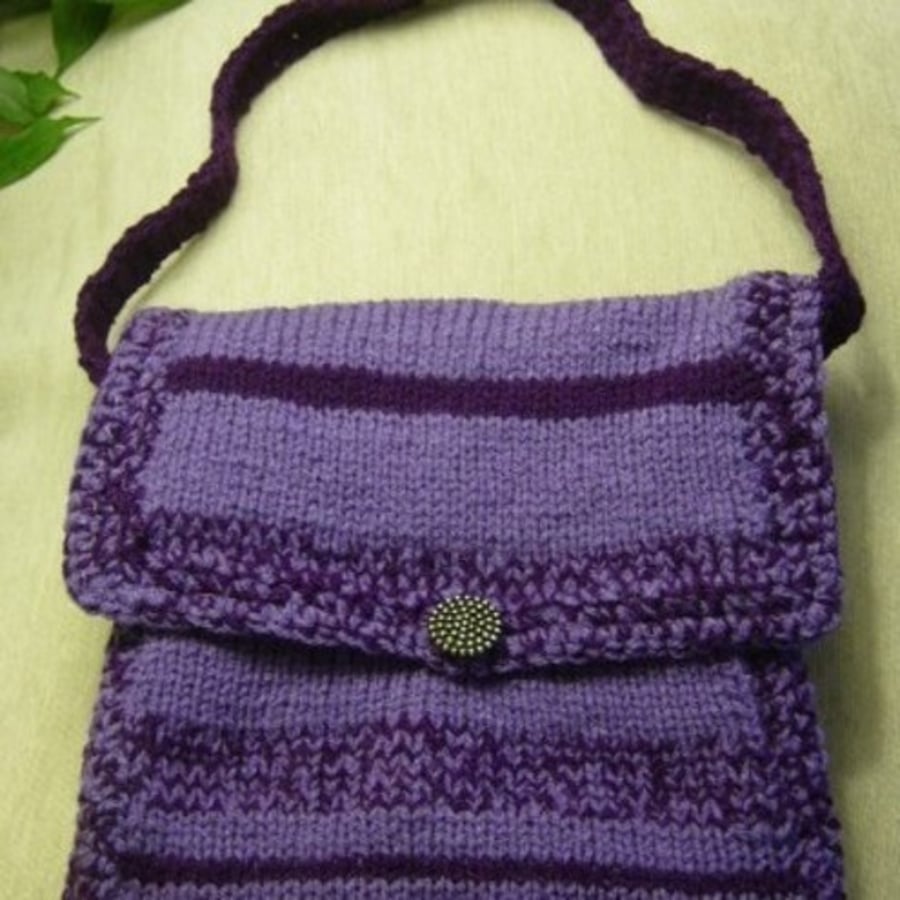  Purples Galore Hand Knitted & Crocheted Handbag with crochet strap