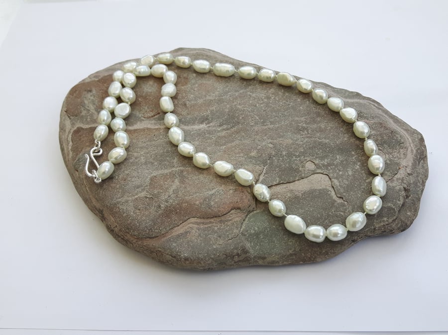 Freshwater Pearl Necklace, hand knotted with Sterling Silver clasp