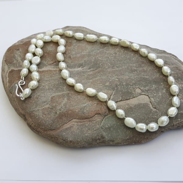 Freshwater Pearl Necklace, hand knotted with Sterling Silver clasp