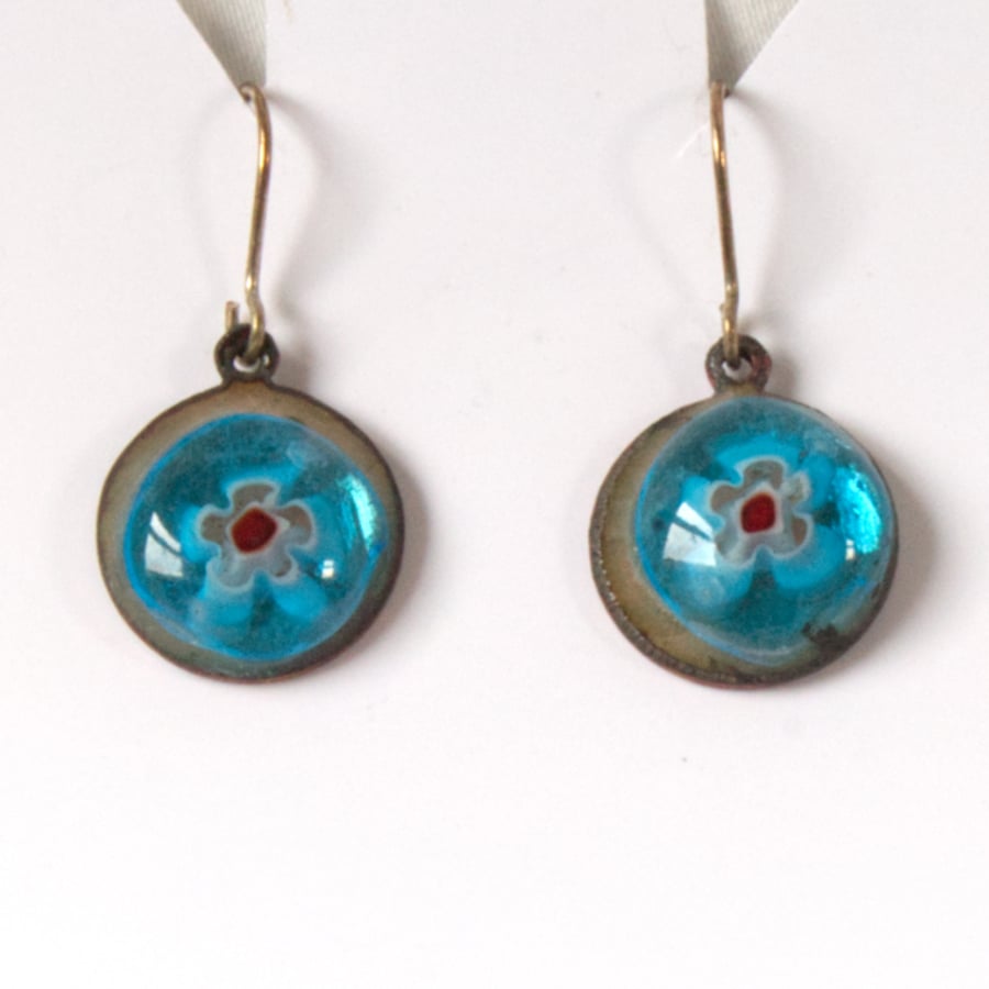 bright blue bead enamelled earrings