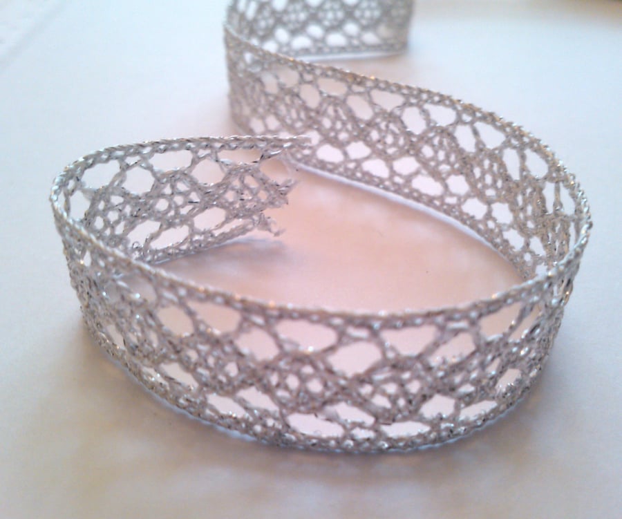 3 metres of sparkly silver crocheted lace, 18mm wide