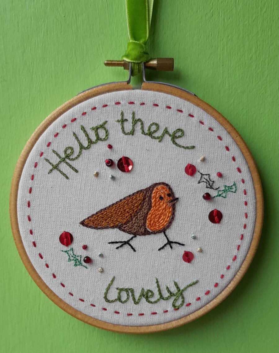 STOCK CLEARANCE 'Hello There Lovely' Hoop, Green Ribbon